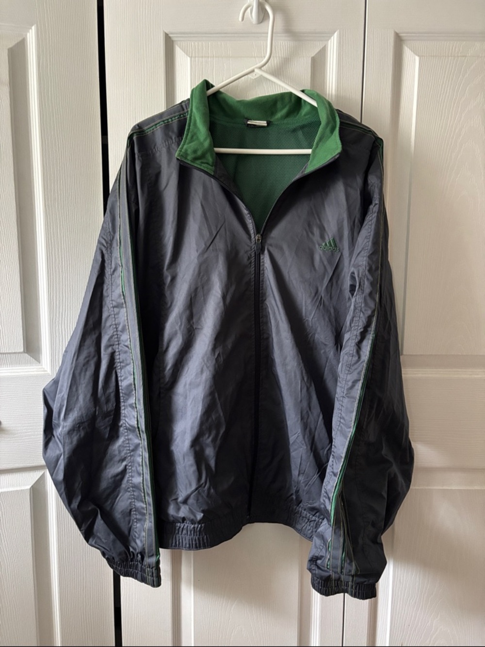 adidas Men's Gray Windbreaker with Green Trim